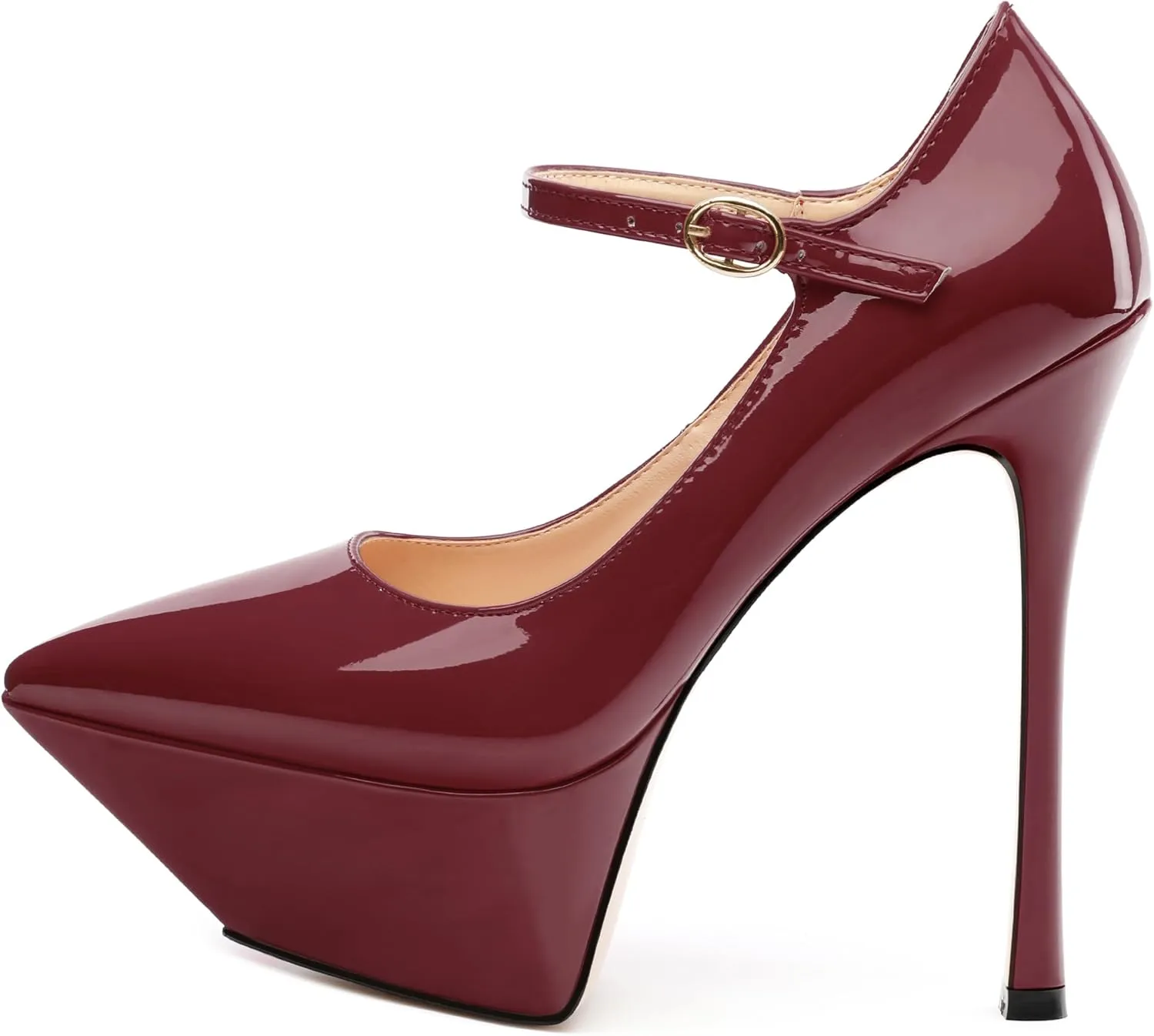 ROSERWISH Platform Heels for Women Pointed Toe Stiletto Pumps High Heels Closed Toe Ankle Strap Mary Janes Patent 6 Inch Wedding Party Nightclub Dress Shoes