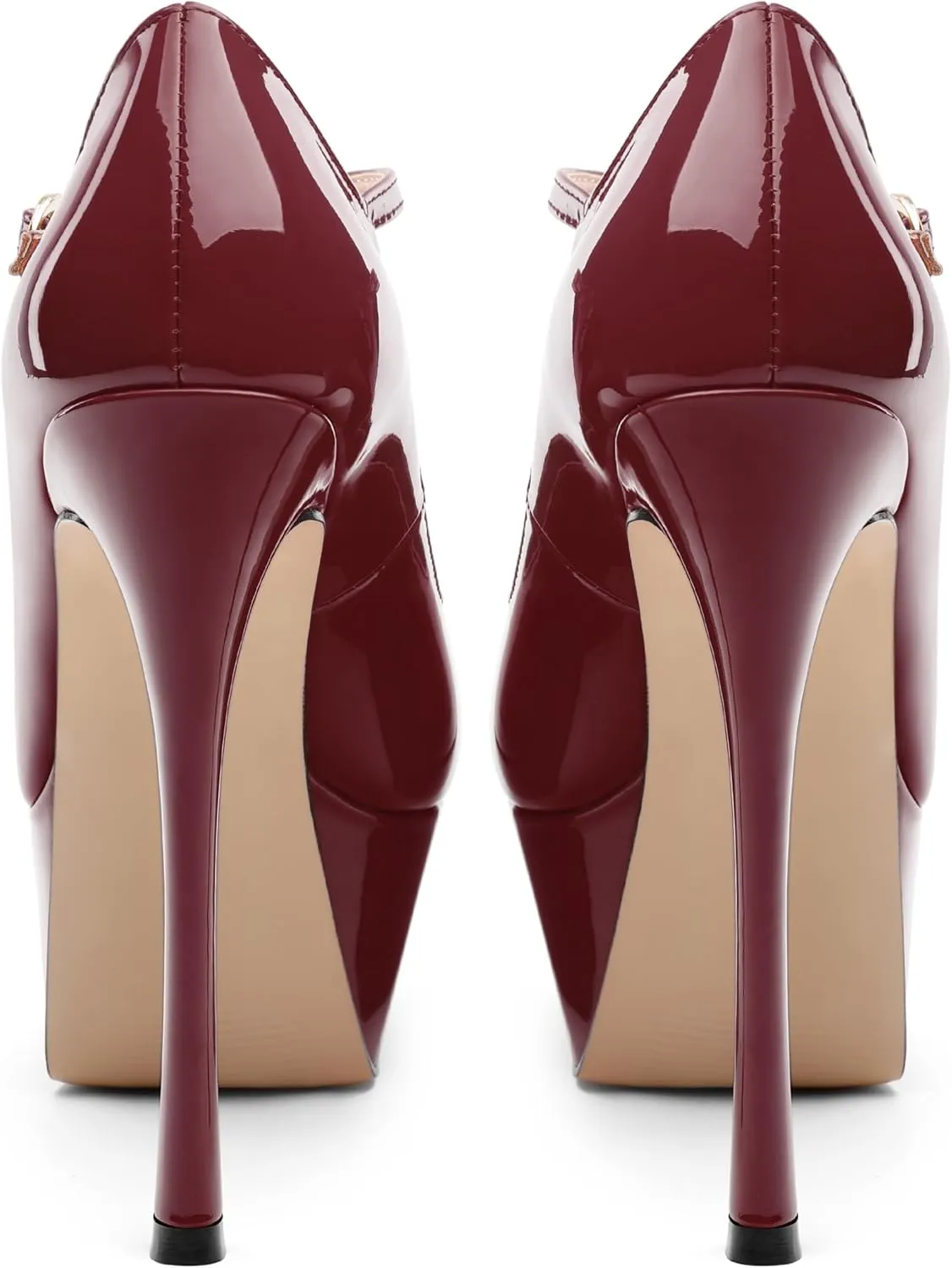 ROSERWISH Platform Heels for Women Pointed Toe Stiletto Pumps High Heels Closed Toe Ankle Strap Mary Janes Patent 6 Inch Wedding Party Nightclub Dress Shoes