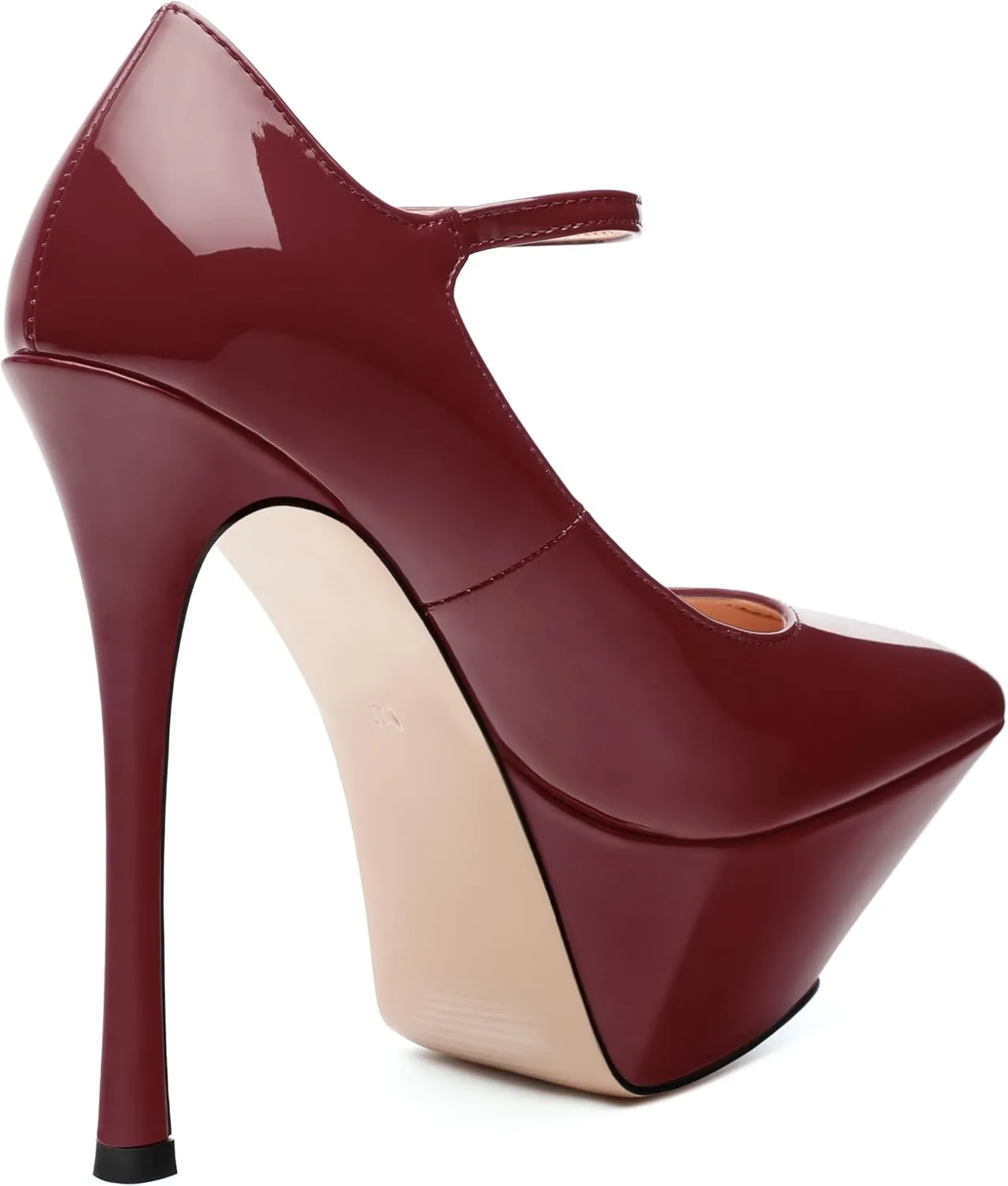 ROSERWISH Platform Heels for Women Pointed Toe Stiletto Pumps High Heels Closed Toe Ankle Strap Mary Janes Patent 6 Inch Wedding Party Nightclub Dress Shoes