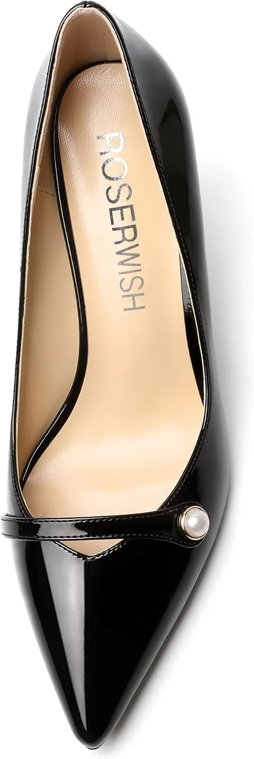 ROSERWISH Womens Fashion Party Patent Sexy Pointed Toe Slip On Stiletto High Heel Pumps Dress Shoes 3.5 Inch