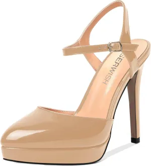 ROSERWISH Womens Party Sexy Patent Buckle Platform Evening Ankle Strap Pointed Toe Stiletto High Heel Pumps Dress Shoes 5 Inch