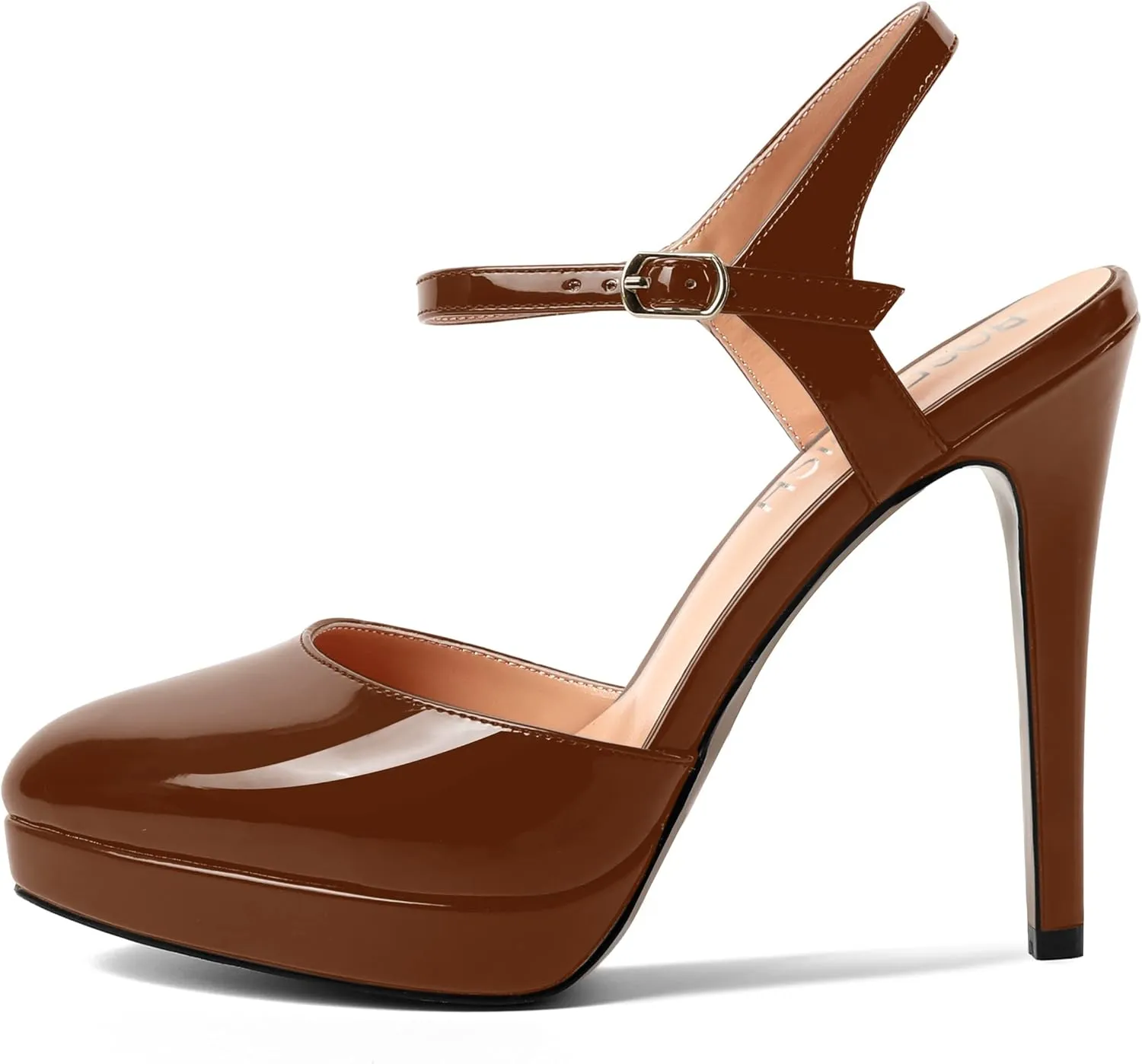 ROSERWISH Womens Party Sexy Patent Buckle Platform Evening Ankle Strap Pointed Toe Stiletto High Heel Pumps Dress Shoes 5 Inch