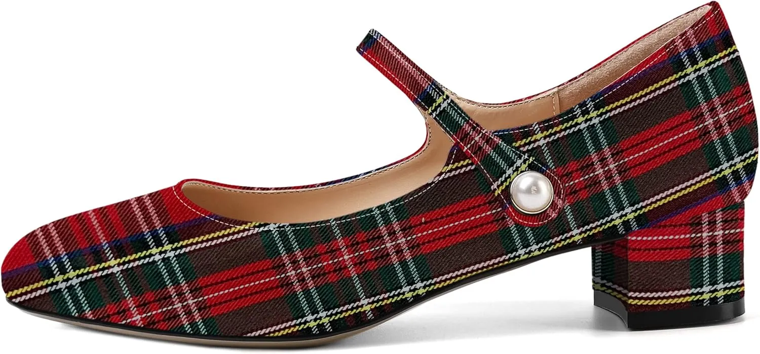 ROSERWISH Womens Round Toe Cute Wedding Ankle Strap Casual Patent Pearl Chunky Low Heel Pumps Shoes 1.5 Inch