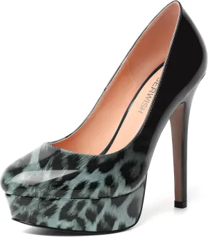 ROSERWISH Womens Round Toe Slip On Platform Patent Sexy Evening Party Stiletto High Heel Pumps Dress Shoes 5 Inch