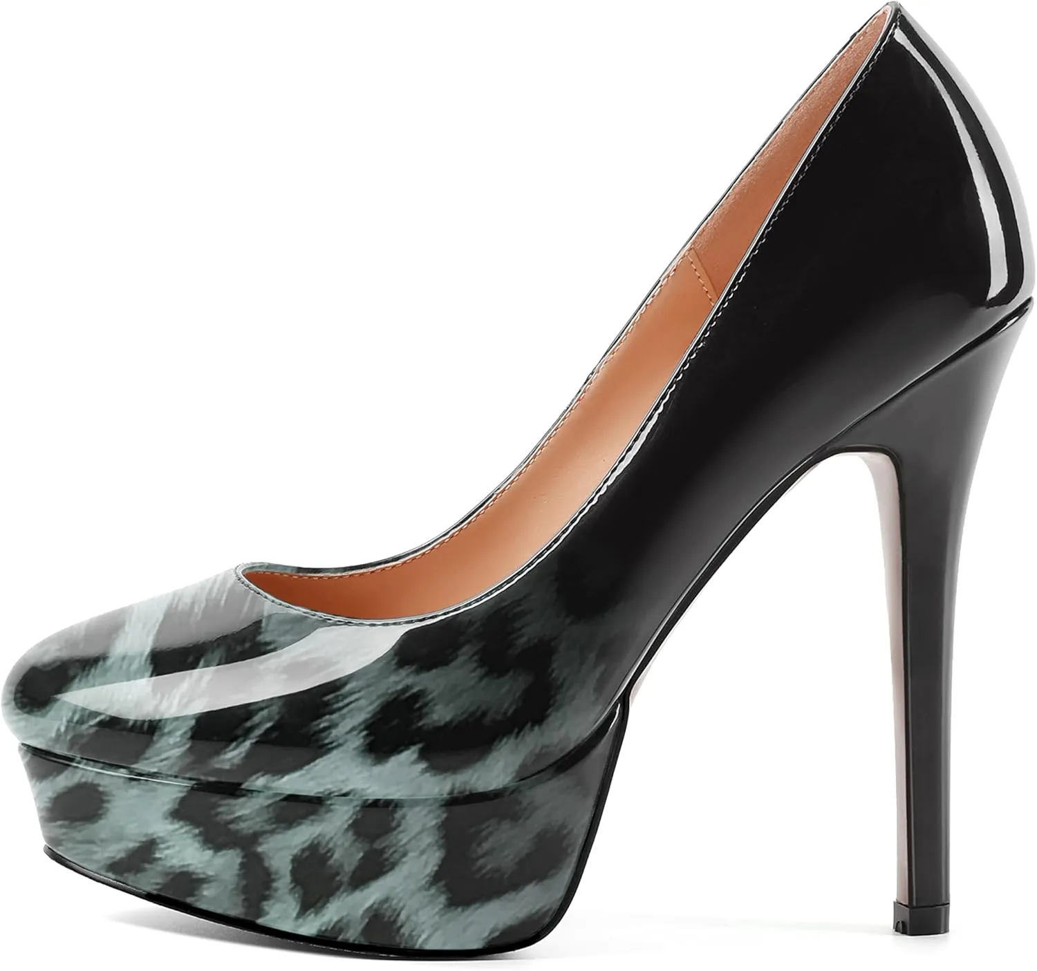 ROSERWISH Womens Round Toe Slip On Platform Patent Sexy Evening Party Stiletto High Heel Pumps Dress Shoes 5 Inch