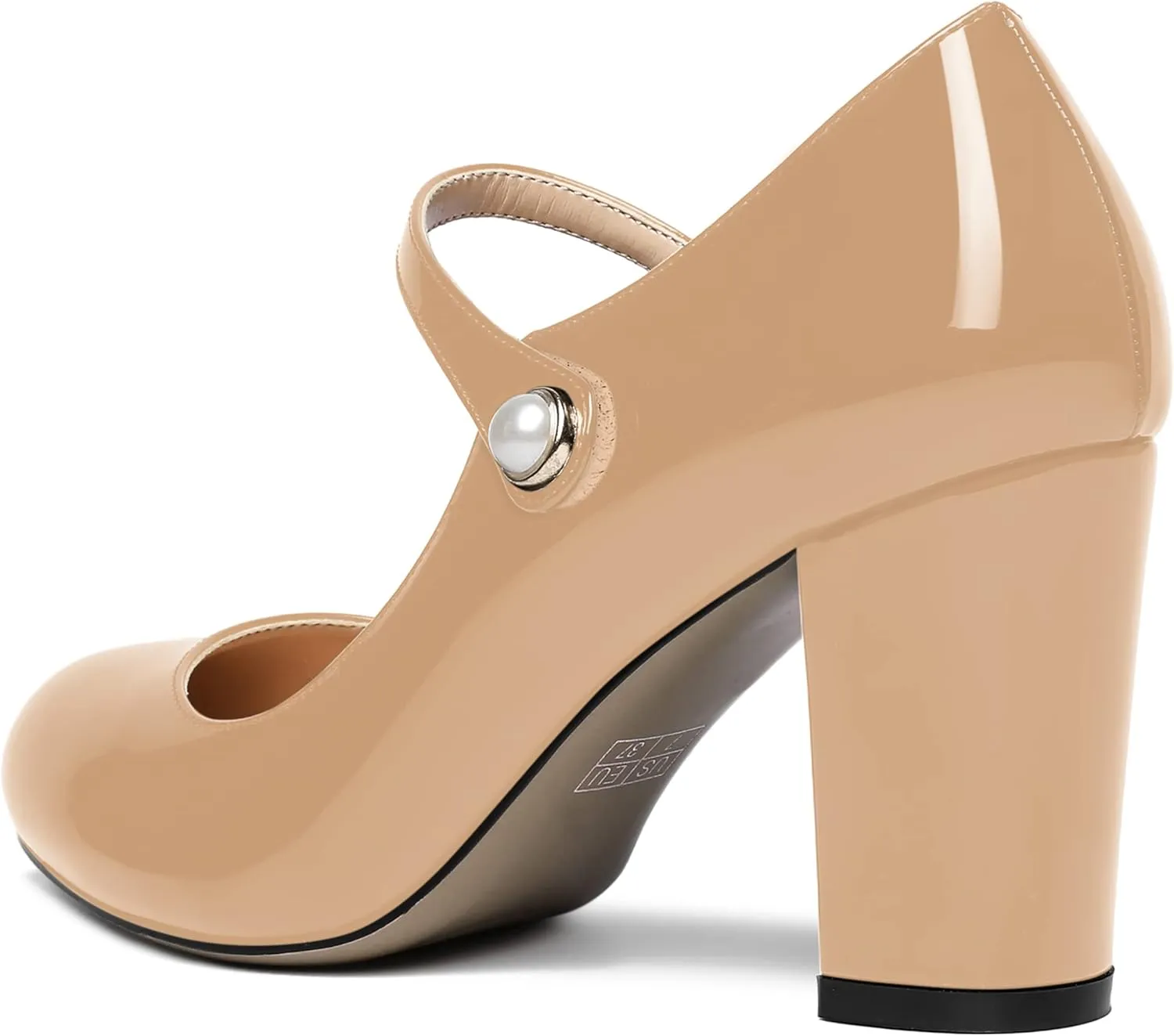 ROSERWISH Womens Sexy Round Toe Patent Wedding Trendy Fashion Ankle Strap Block High Heel Pumps Dress Shoes 3.5 Inch