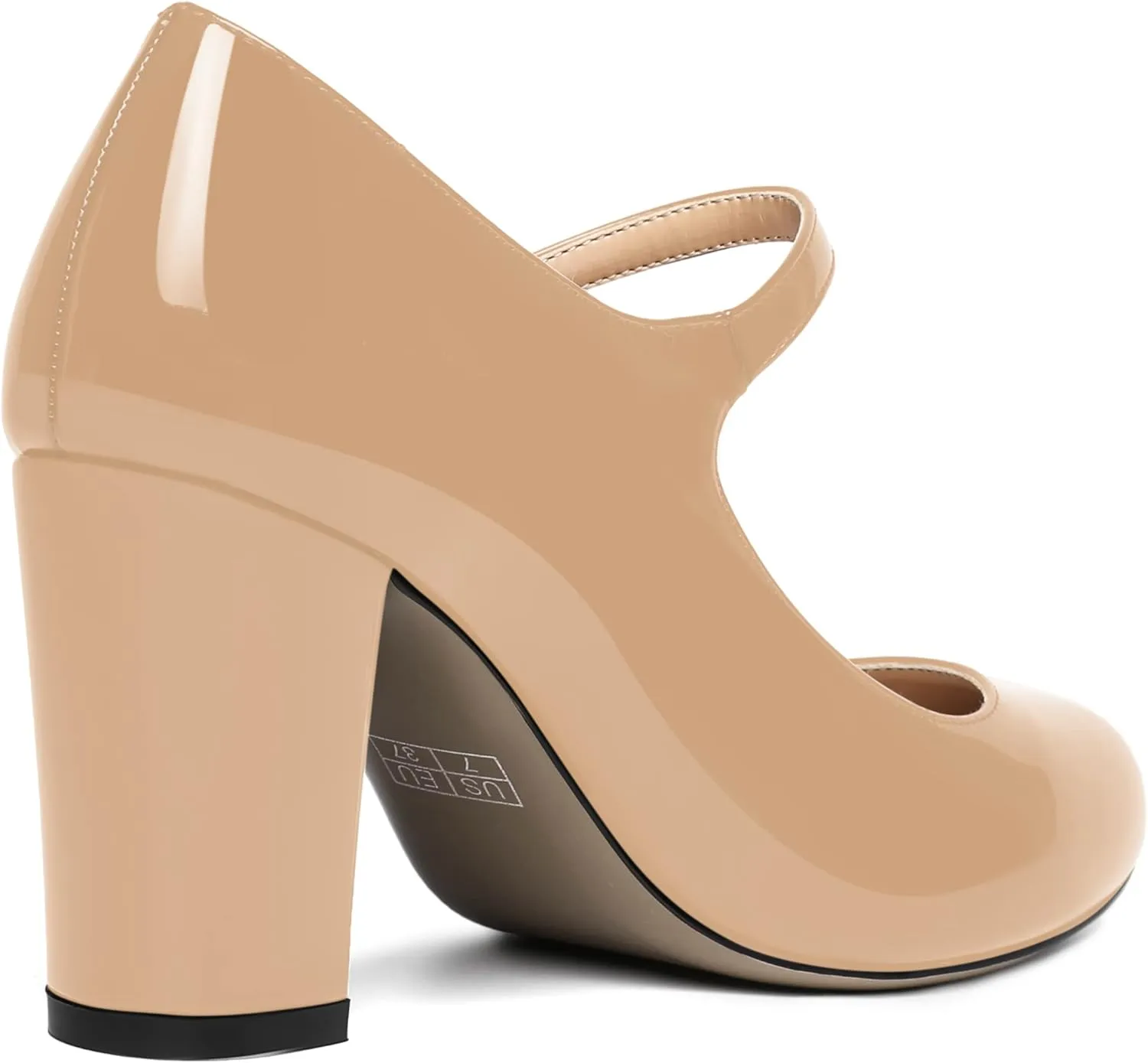 ROSERWISH Womens Sexy Round Toe Patent Wedding Trendy Fashion Ankle Strap Block High Heel Pumps Dress Shoes 3.5 Inch