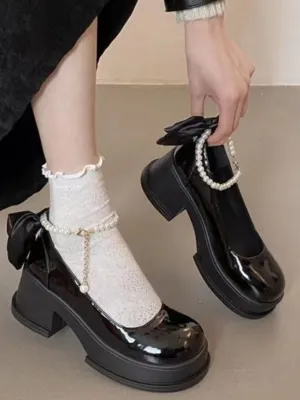 Round Toe Block Heels Pumps