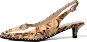 SAMMITOP Women's Slingback Kitten Heels Pointed Toe Low Heel Beaded Pumps with Ankle Strap Wedding Party Dressy Court Patent Shoes