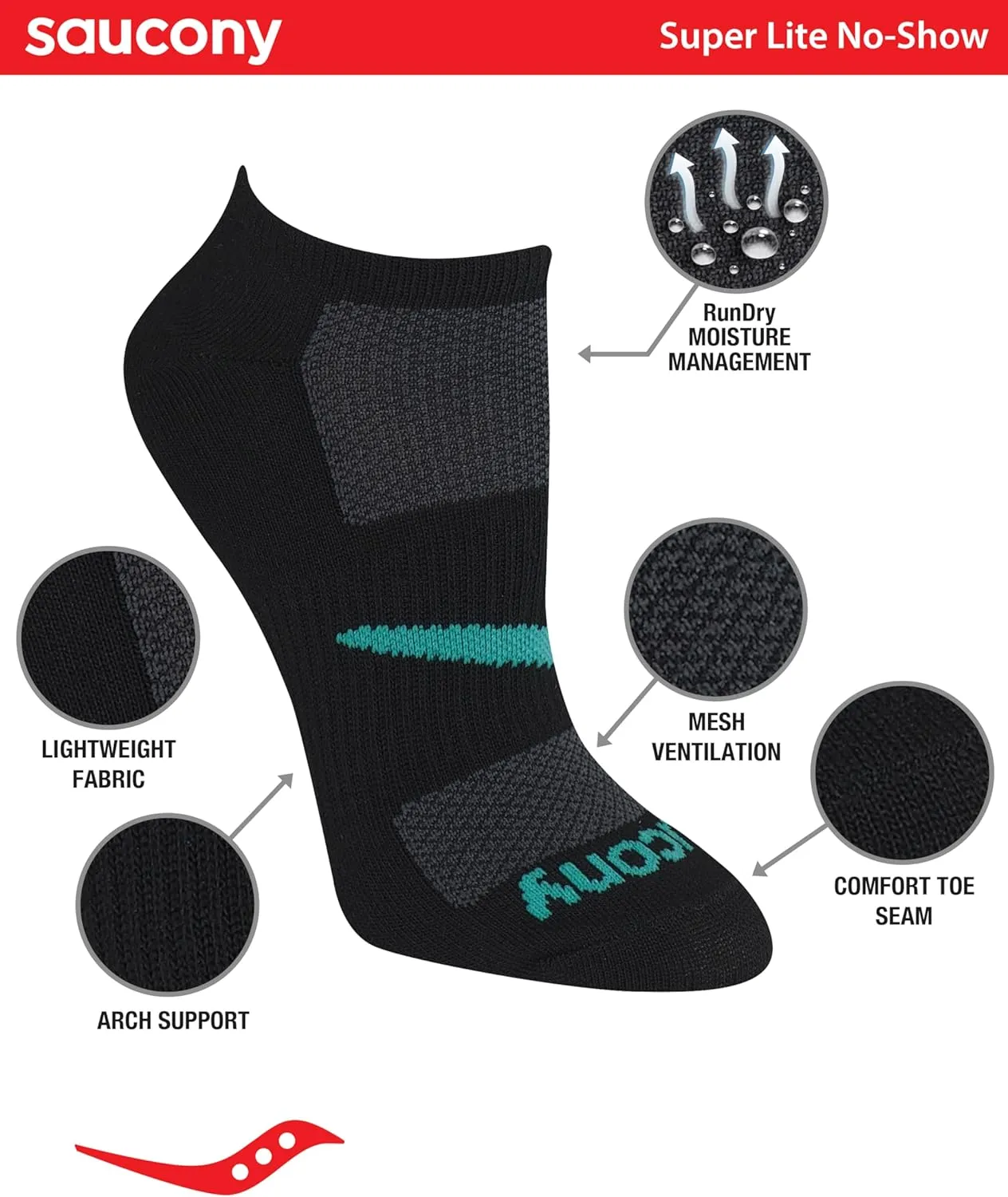 Saucony Women's RunDry Performance Super Lite No-Show Athletic Socks, (8 Pairs)