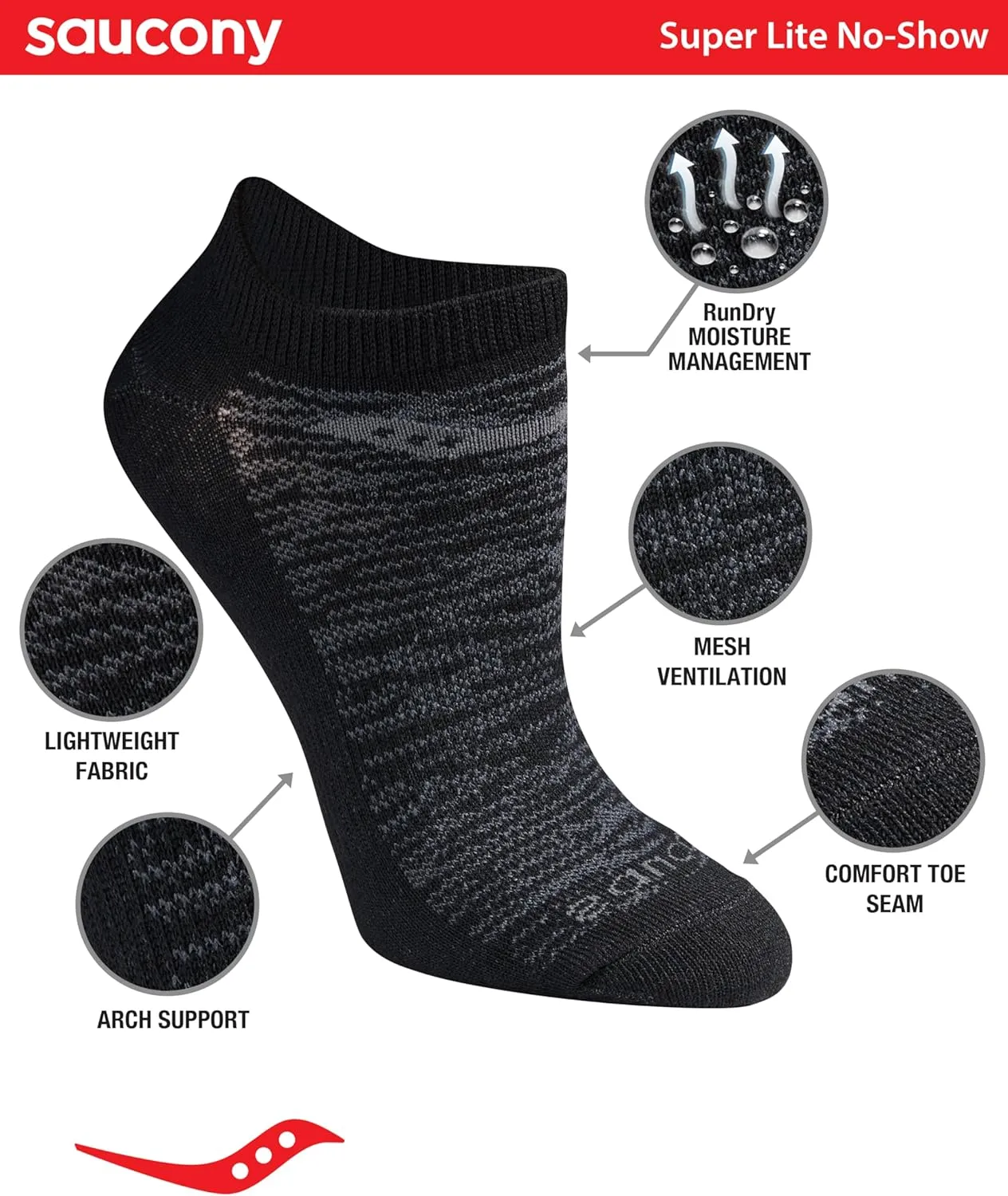 Saucony Women's RunDry Performance Super Lite No-Show Athletic Socks, (8 Pairs)