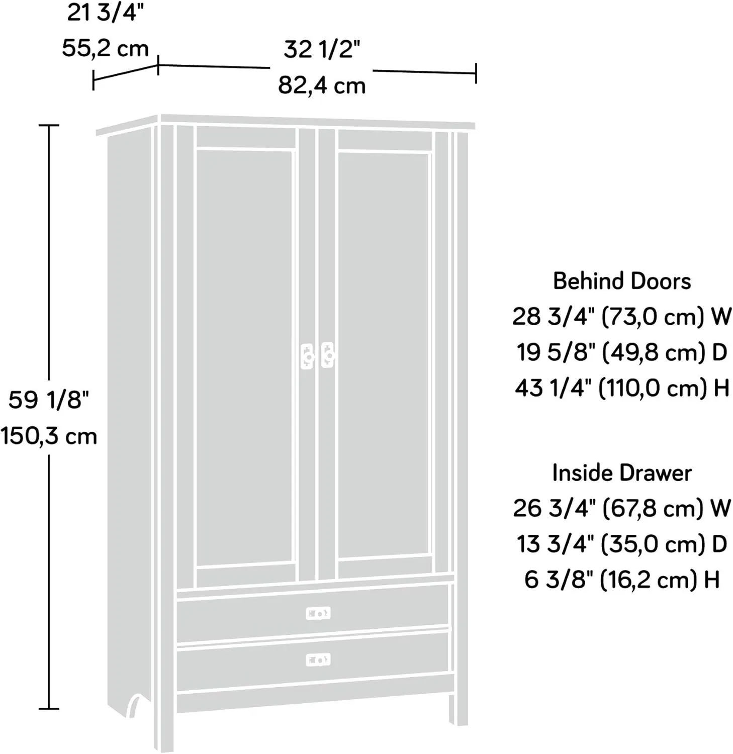 Sauder Cottage Road Wardrobe/Armoire Cabinet, Raven Oak Finish