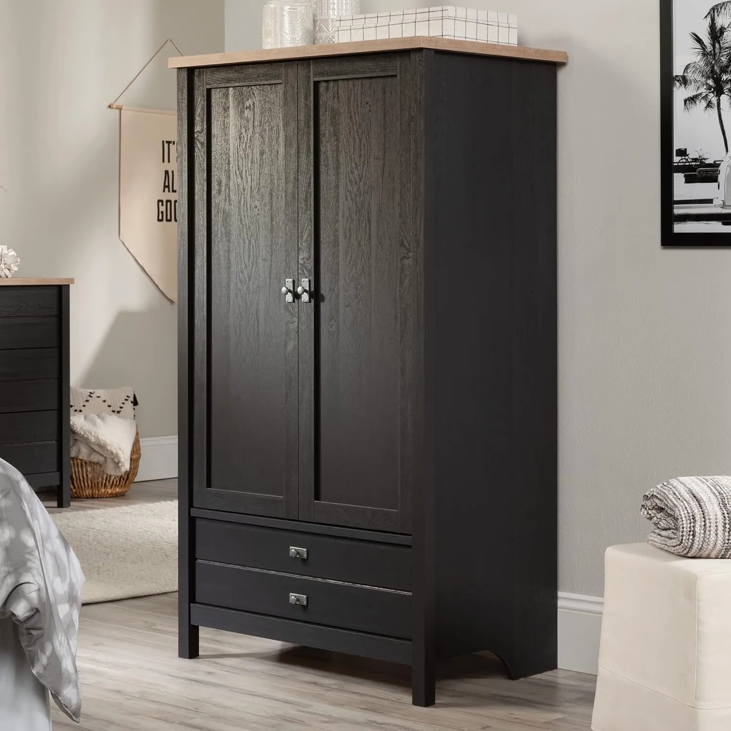 Sauder Cottage Road Wardrobe/Armoire Cabinet, Raven Oak Finish