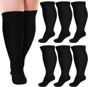 Seematn 6 Pairs 20-30 Mmhg Plus Size Compression Socks Extra Wide Calf Compression Socks for Support Knee High Circulation