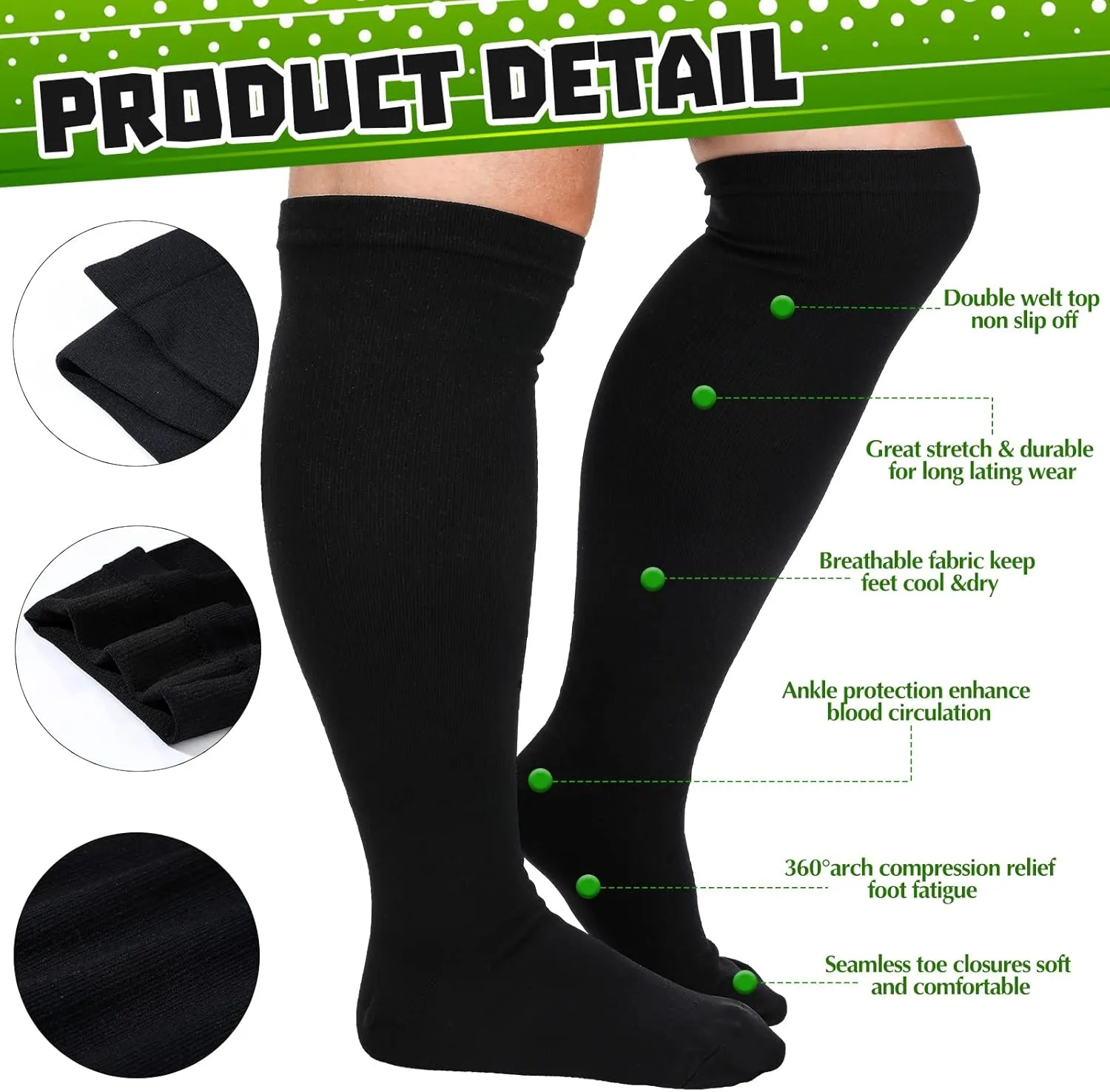 Seematn 6 Pairs 20-30 Mmhg Plus Size Compression Socks Extra Wide Calf Compression Socks for Support Knee High Circulation