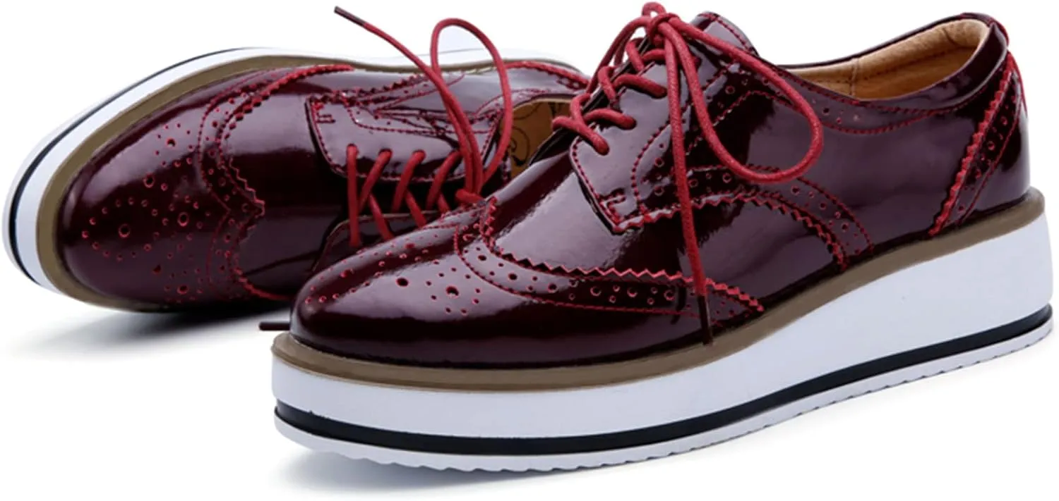 SHEMEE Women's Platform Low Heels Flat Lace Up Wingtip Oxfords Pumps Wedge Vintage Round Toe Brogues Dress Shoes