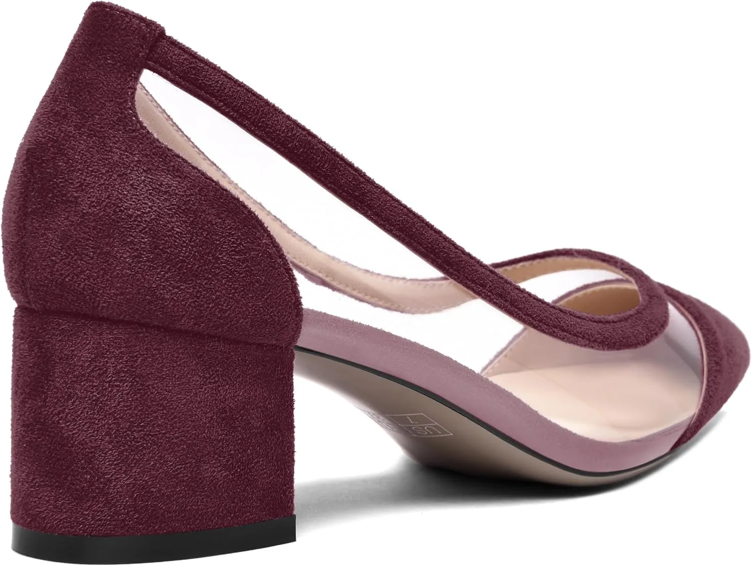 SHOWFOREST Womens Solid Clear Dress Slip On Pointed Toe Suede Dating Chunky Low Heel Pumps Shoes 2 Inch