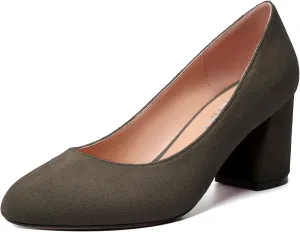 SKYSTERRY Womens Cute Round Toe Slip On Suede Wedding Block Mid Heel Pumps Shoes 2.5 Inch
