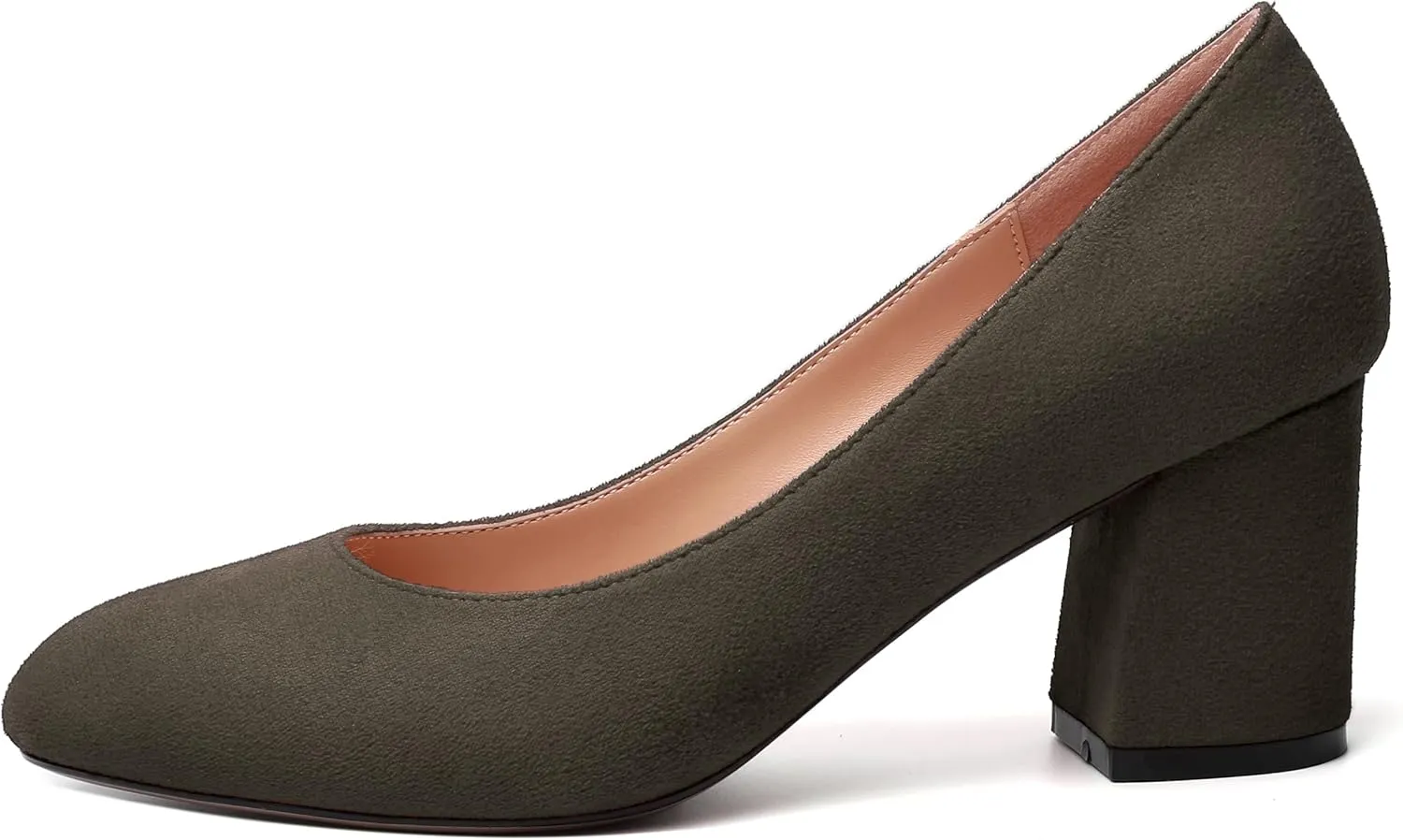 SKYSTERRY Womens Cute Round Toe Slip On Suede Wedding Block Mid Heel Pumps Shoes 2.5 Inch