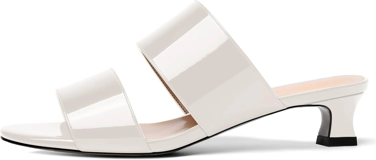 SKYSTERRY Women's Open Toe Patent Round Toe Slip On Cute Wedding Spool Low Heel Pumps Shoes 1.5 Inch