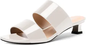 SKYSTERRY Women's Open Toe Patent Round Toe Slip On Cute Wedding Spool Low Heel Pumps Shoes 1.5 Inch