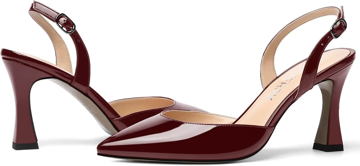 SKYSTERRY Womens Pointed Toe Wedding Sexy Buckle Solid Patent Slingback Spool High Heel Pumps Shoes 3.3 Inch