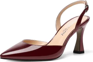 SKYSTERRY Womens Pointed Toe Wedding Sexy Buckle Solid Patent Slingback Spool High Heel Pumps Shoes 3.3 Inch