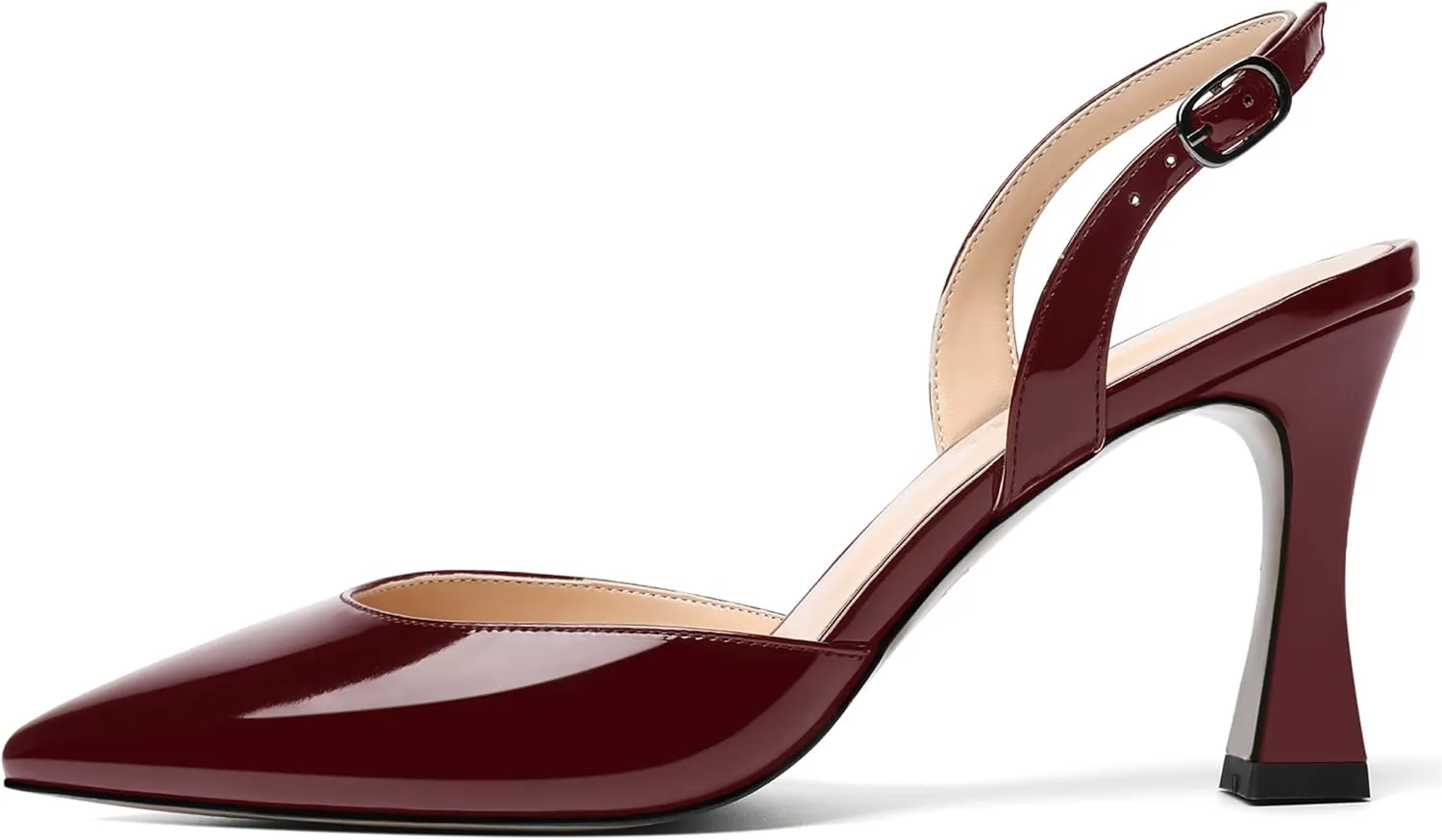 SKYSTERRY Womens Pointed Toe Wedding Sexy Buckle Solid Patent Slingback Spool High Heel Pumps Shoes 3.3 Inch