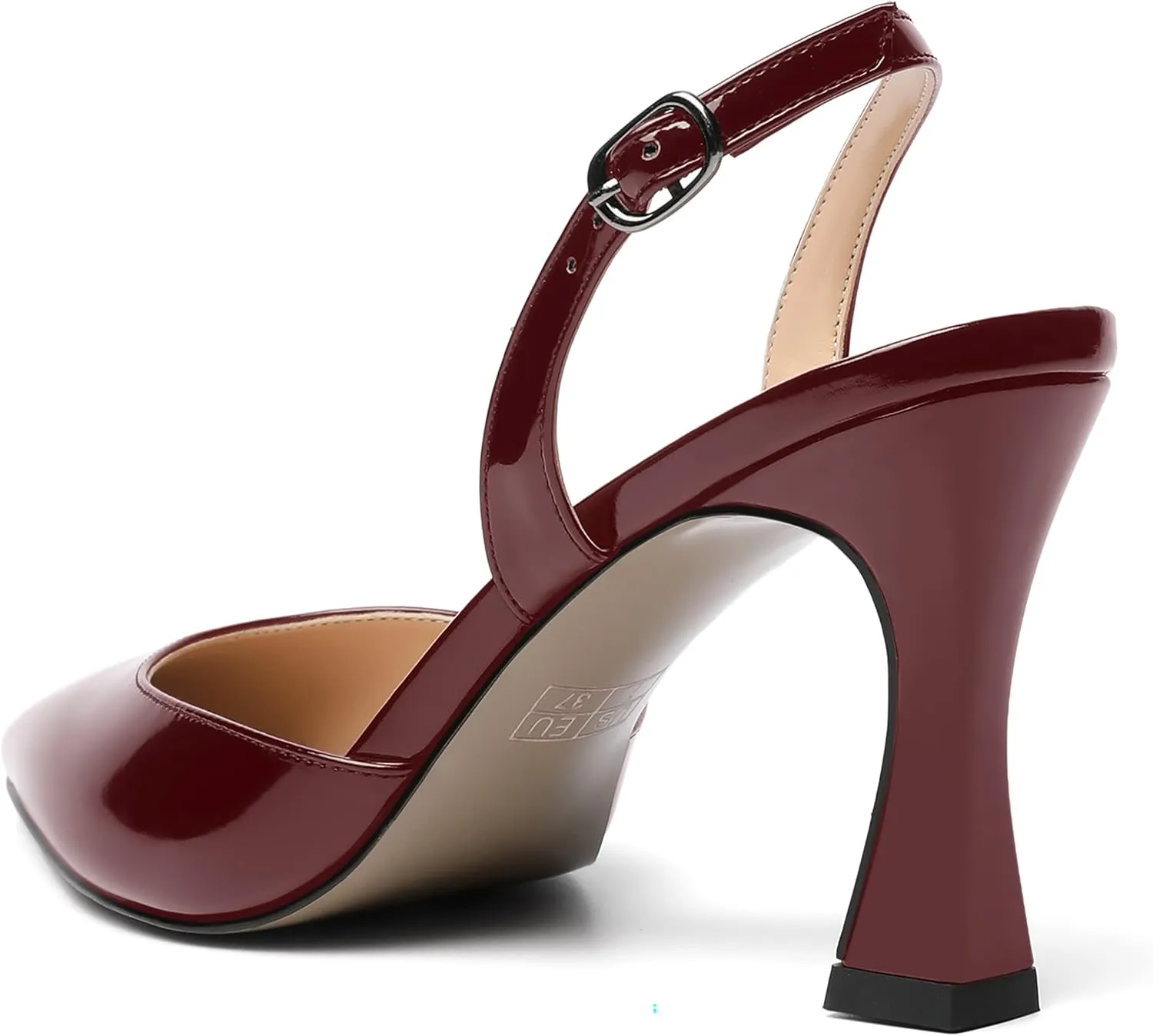 SKYSTERRY Womens Pointed Toe Wedding Sexy Buckle Solid Patent Slingback Spool High Heel Pumps Shoes 3.3 Inch
