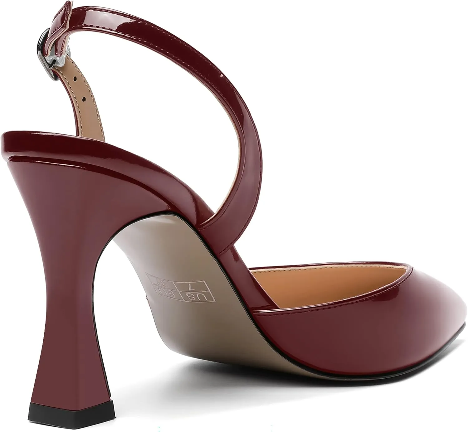 SKYSTERRY Womens Pointed Toe Wedding Sexy Buckle Solid Patent Slingback Spool High Heel Pumps Shoes 3.3 Inch