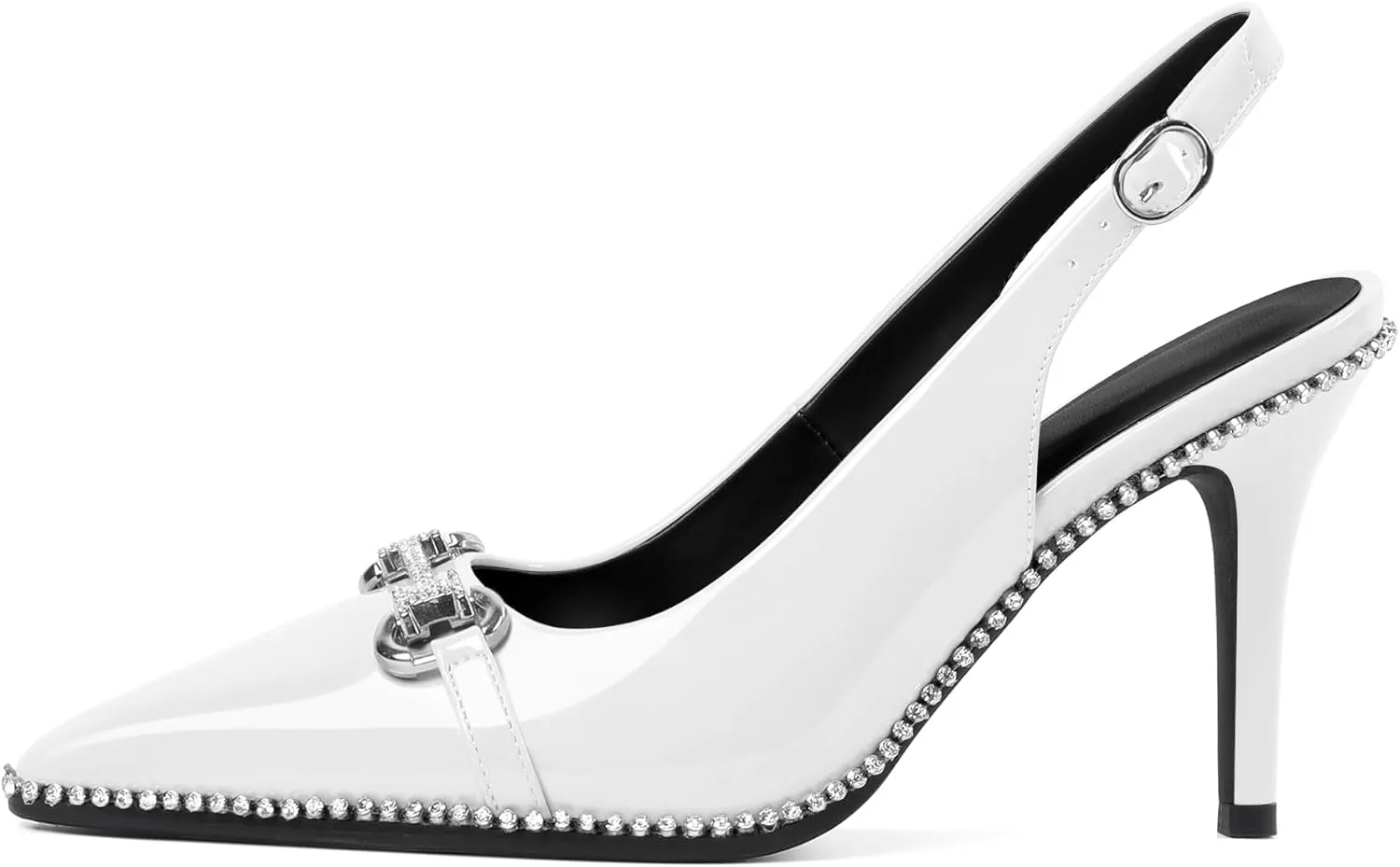Slingback Heels for Women Stilettos High Heel Crystal-Encrusted Buckled Heels Pointd Toe Pumps 3.5 Inch Comfortable Event Party Dress Shoes