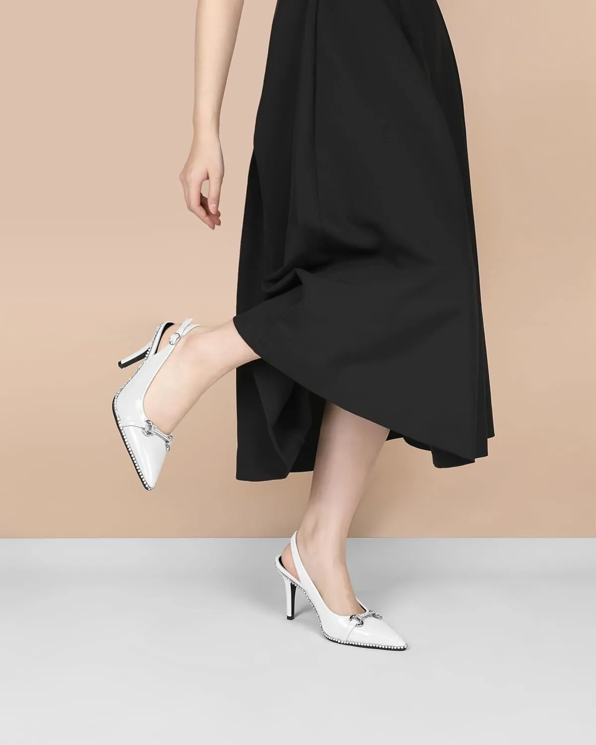Slingback Heels for Women Stilettos High Heel Crystal-Encrusted Buckled Heels Pointd Toe Pumps 3.5 Inch Comfortable Event Party Dress Shoes