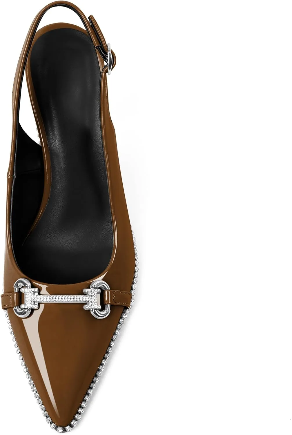Slingback Heels for Women Stilettos High Heel Crystal-Encrusted Buckled Heels Pointd Toe Pumps 3.5 Inch Comfortable Event Party Dress Shoes