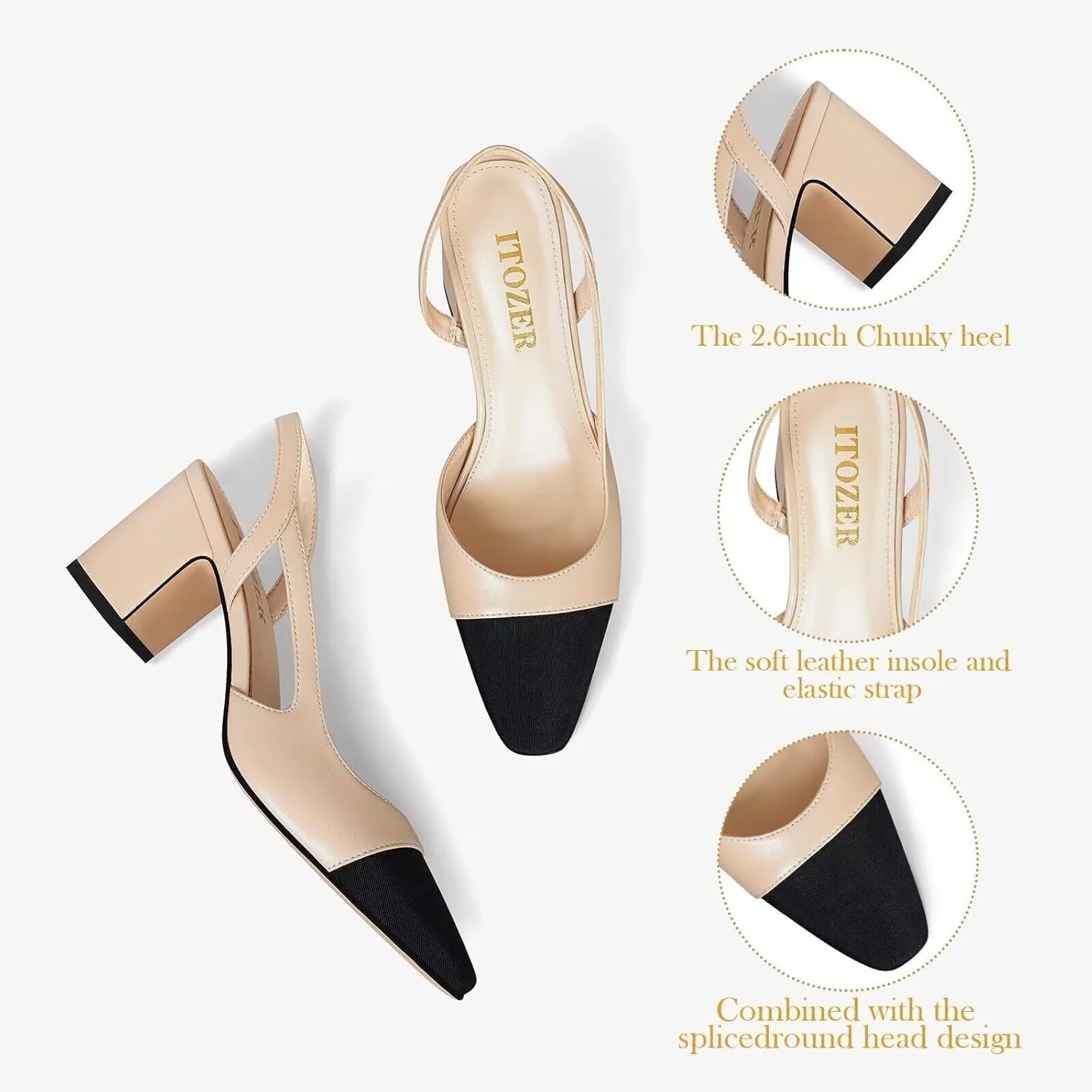 Slingback Heels for Women Strap Closed Round Toe Heels Dress Casual Party Work Office Pumps