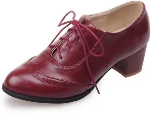 SO SIMPOK Women's Lace Up Oxfords Shoes Vintage Brogues Perforated Chunky Block Heel Party Dress Shoes Pumps Saddle Oxfords