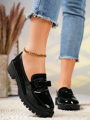 Spring & Autumn New Arrival Thick-Soled Wedge Heels Pointed-Toe Loafers with Increased Sponge Cake Bottoms, British Style Low-Heels/Chunky Heels/Square Heels, Fashionable & All-Matching Deep-Mouth Bowknot Women'S Shoes