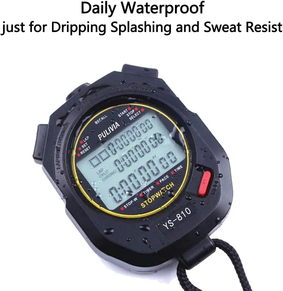 Stopwatch Timer Lap Split Digital Stopwatch with Clock Calendar Alarm, Large Display Stop Watch for Sports Kids Coaches Swimming Running