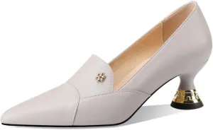 TinaCus Women's Pointed Toe Handmade Cone Heels Genuine Leather Slip On Pumps Shoes