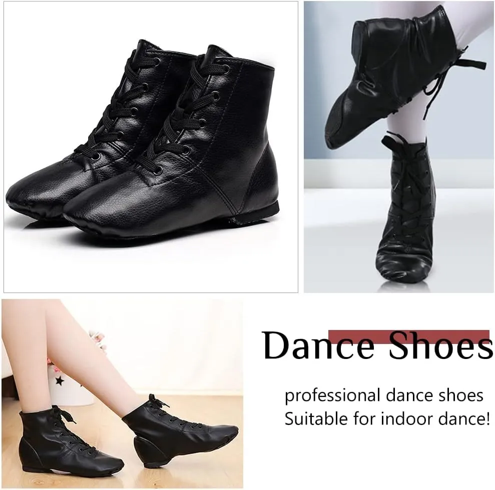 TINRYMX Jazz Shoes PU Leather Lace-up Elastic Slip On Split Sole Jazz Shoe for Women&Men Dance Shoes,Model TJ-Jazz