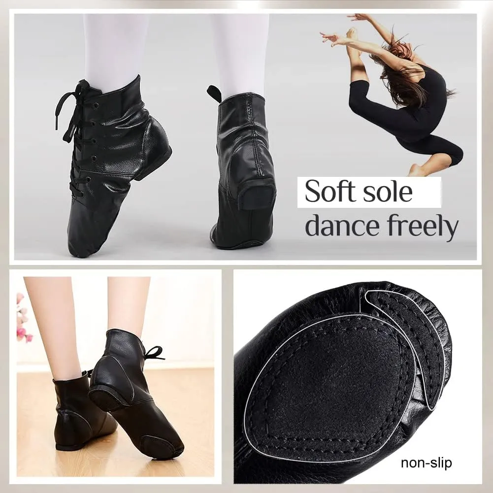 TINRYMX Jazz Shoes PU Leather Lace-up Elastic Slip On Split Sole Jazz Shoe for Women&Men Dance Shoes,Model TJ-Jazz