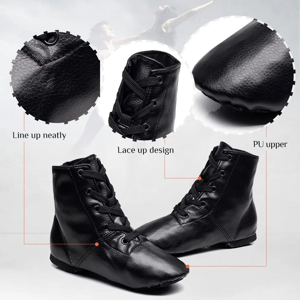 TINRYMX Jazz Shoes PU Leather Lace-up Elastic Slip On Split Sole Jazz Shoe for Women&Men Dance Shoes,Model TJ-Jazz