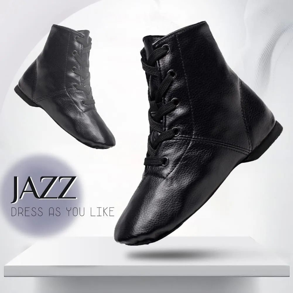 TINRYMX Jazz Shoes PU Leather Lace-up Elastic Slip On Split Sole Jazz Shoe for Women&Men Dance Shoes,Model TJ-Jazz
