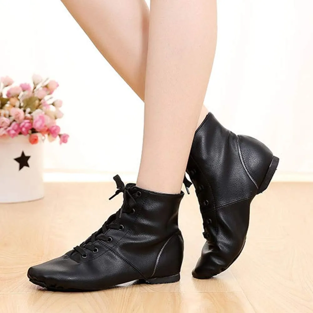 TINRYMX Jazz Shoes PU Leather Lace-up Elastic Slip On Split Sole Jazz Shoe for Women&Men Dance Shoes,Model TJ-Jazz