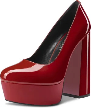 TNYNFBEB Women Chunky Block High Platform Heel Round Toe Pumps Slip-on Prom Basic Classic 5.5 Inches Heels