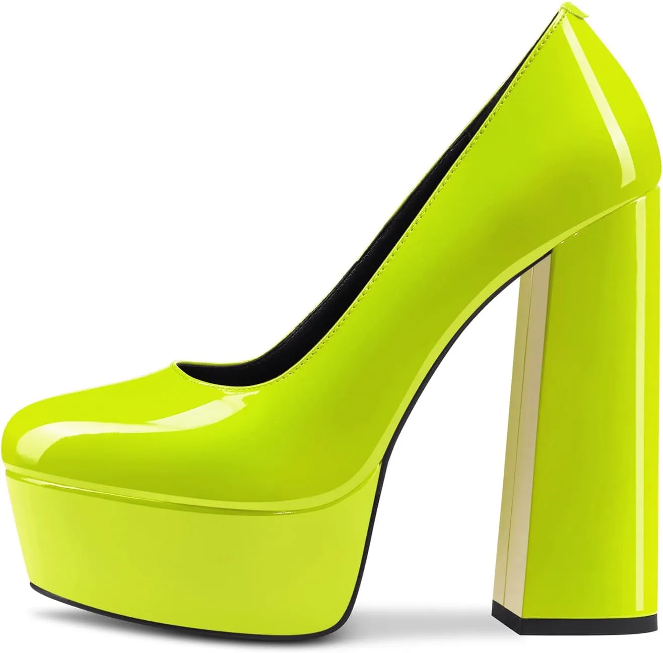 TNYNFBEB Women Chunky Block High Platform Heel Round Toe Pumps Slip-on Prom Basic Classic 5.5 Inches Heels