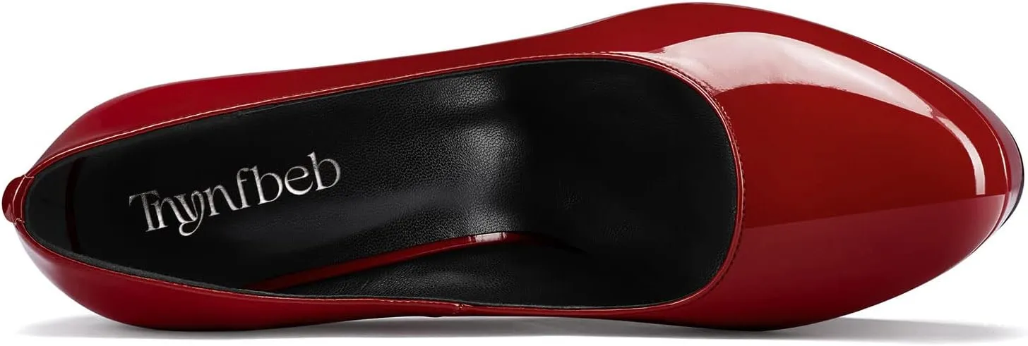 TNYNFBEB Women Chunky Block High Platform Heel Round Toe Pumps Slip-on Prom Basic Classic 5.5 Inches Heels