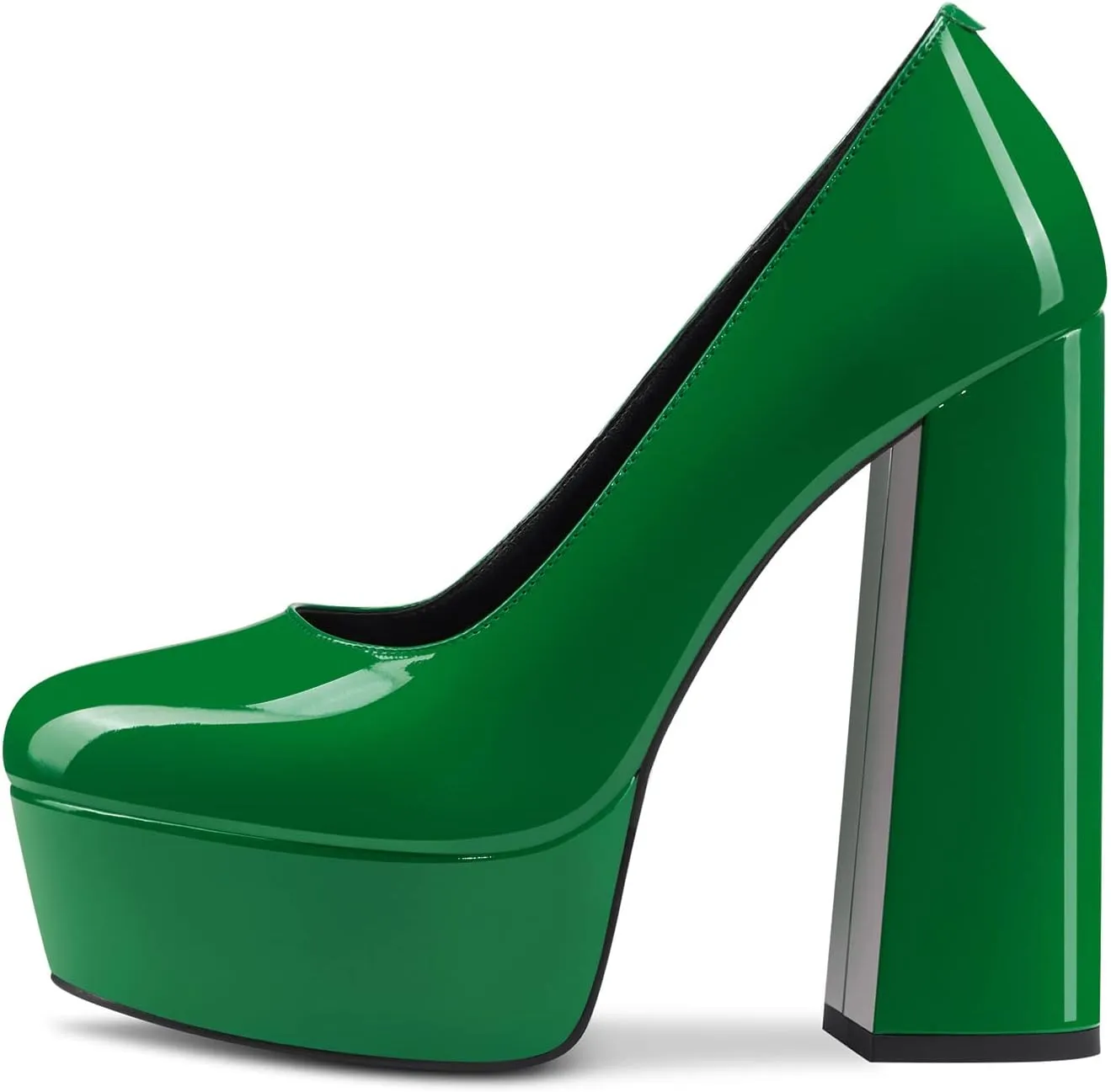 TNYNFBEB Women Chunky Block High Platform Heel Round Toe Pumps Slip-on Prom Basic Classic 5.5 Inches Heels