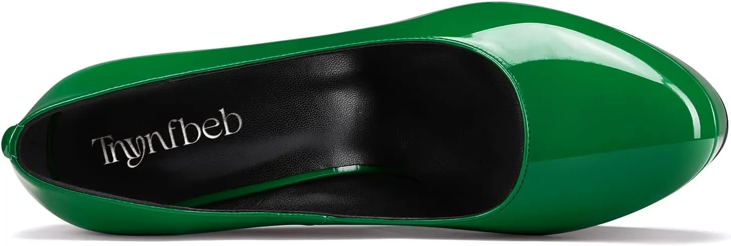 TNYNFBEB Women Chunky Block High Platform Heel Round Toe Pumps Slip-on Prom Basic Classic 5.5 Inches Heels