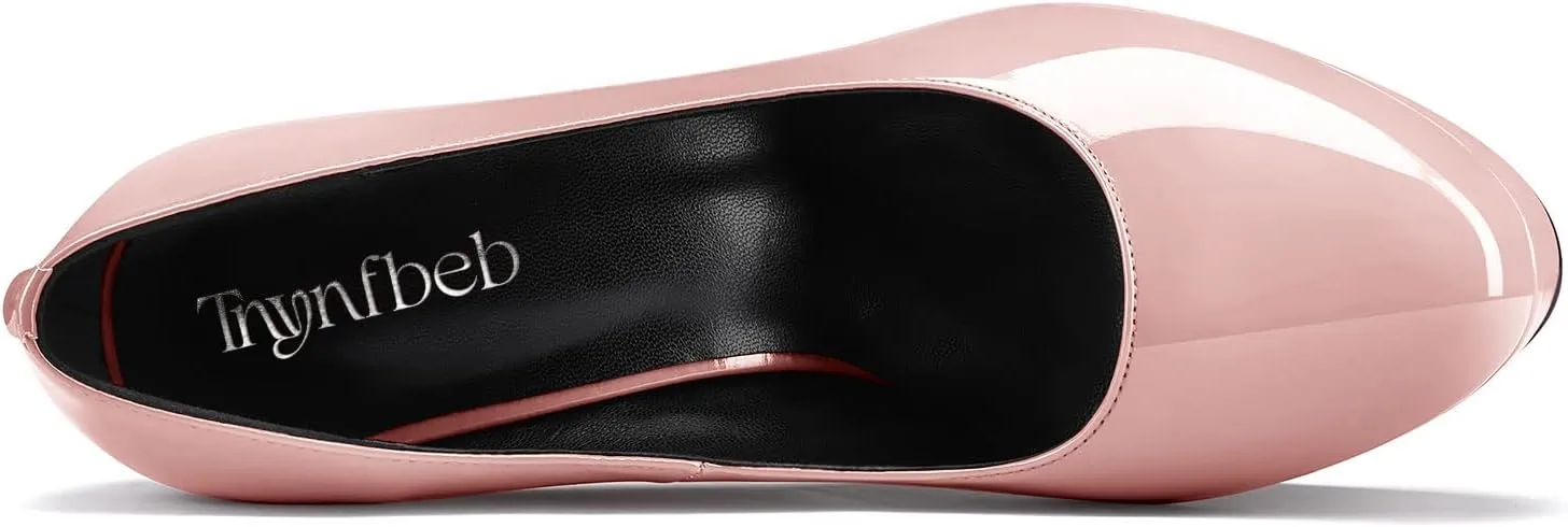 TNYNFBEB Women Chunky Block High Platform Heel Round Toe Pumps Slip-on Prom Basic Classic 5.5 Inches Heels