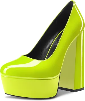 TNYNFBEB Women Chunky Block High Platform Heel Round Toe Pumps Slip-on Prom Basic Classic 5.5 Inches Heels